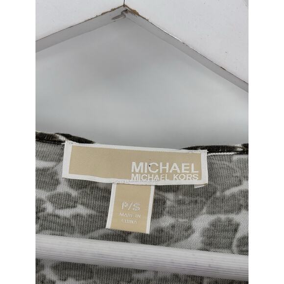 Michael Kors Blouse Womens Small Green Floral Keyhole Neck Long Sleeves Stretchy - Picture 10 of 15